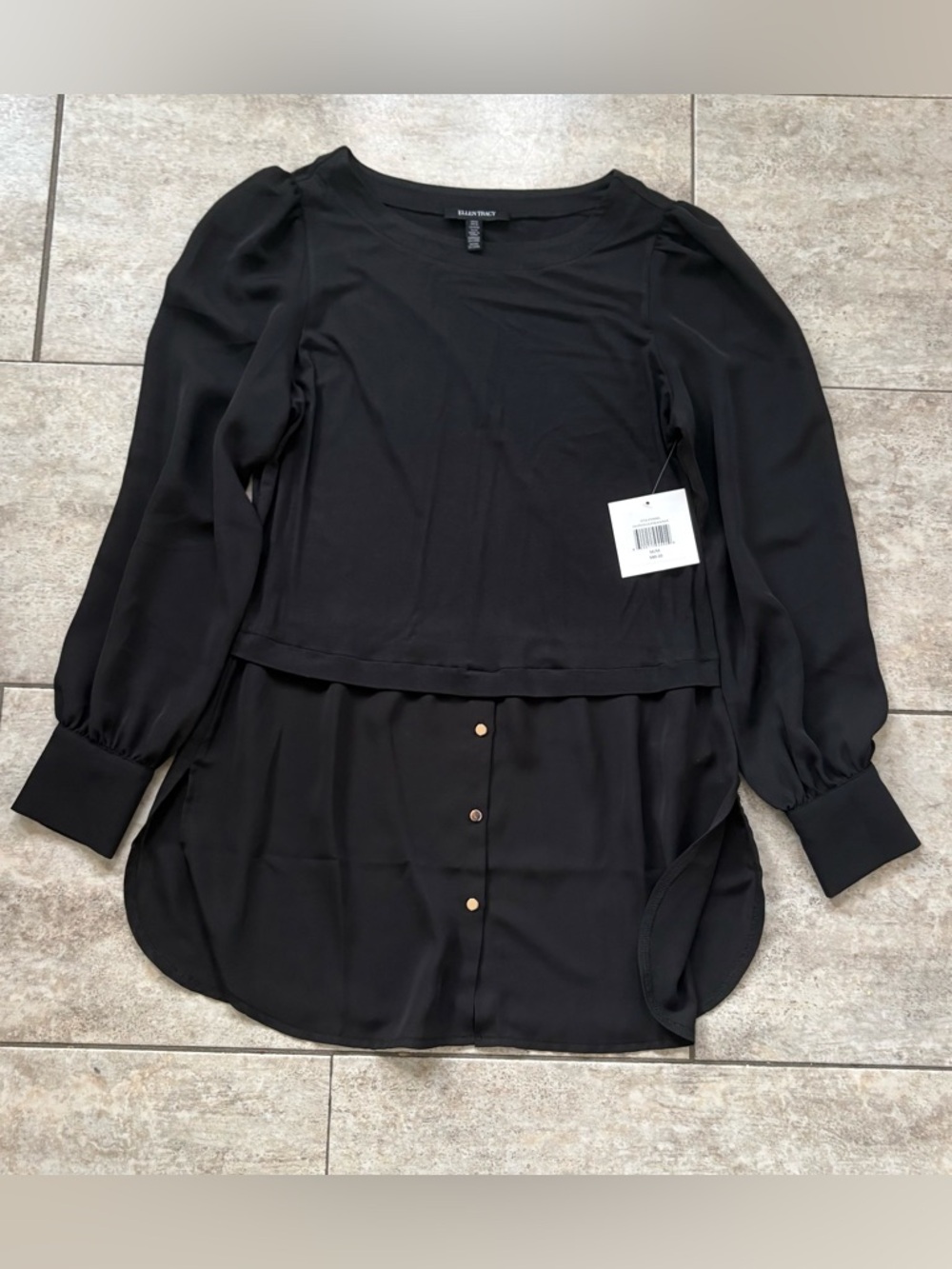 Black Layered Button Blouse - Ellen Tracy
